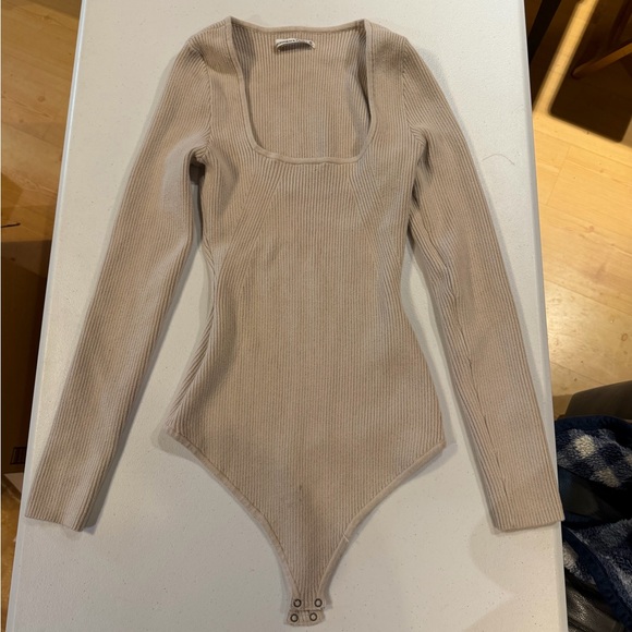 Abercrombie & Fitch Tops - Abercrombie & Fitch Ribbed Long-Sleeve Squareneck
Sweater Bodysuit - Cream
